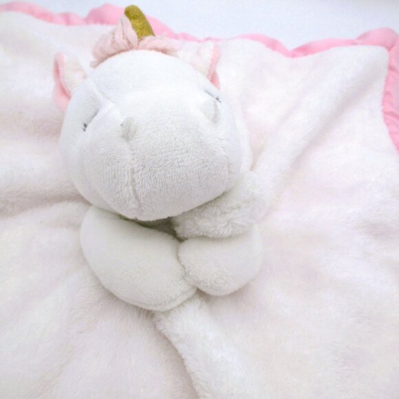 Carters Unicorn Plush Security Blanket Pink White Lovey Satin Trim 14x14 " - Picture 3 of 4